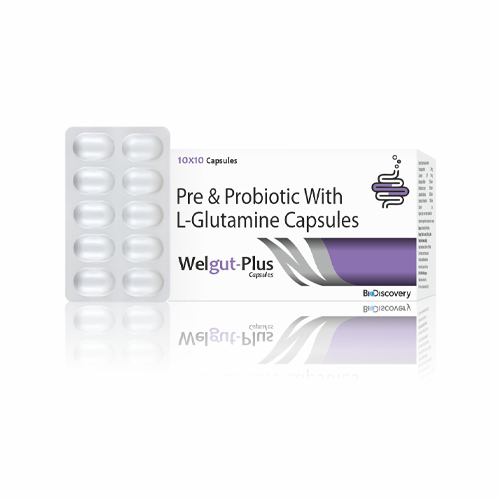 Product Name: Welgut Plus, Compositions of Welgut Plus are Pre & Probiotic With L-Glutamine Capsules - Biodiscovery Lifesciences Private Limited