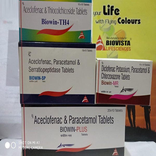 Product Name: Biowin, Compositions of Biowin are Aceclofenac & Paracetamol Tablets - Biovista Lifesciences