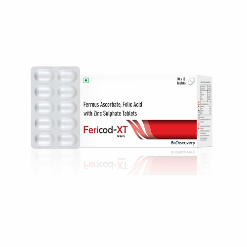 Product Name: Fericod XT, Compositions of Fericod XT are Ferrous Ascorbate, Folic Acid with Zinc Sulphate Tablets - Biodiscovery Lifesciences Private Limited