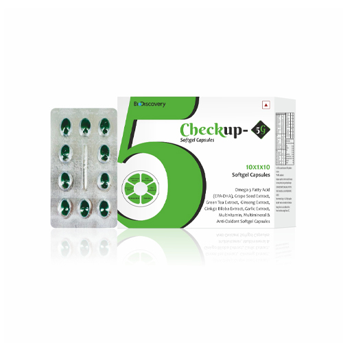 Product Name: Checkup 5g, Compositions of are Omega-3 Fatty Acid (EPA-DHA), Multivitamin Multimineral & Anti-Oxidant Softgel Capsules - Biodiscovery Lifesciences Private Limited