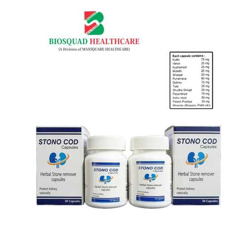 Product Name: STONO COD, Compositions of STONO COD are Herbal Stone Remover Capsules - Biosquad Healthcare