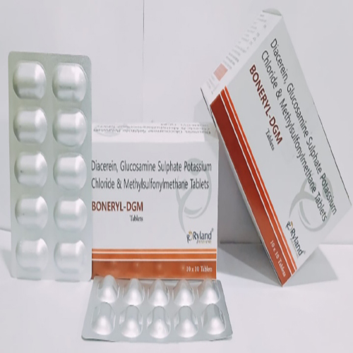 Product Name: Boneryl dgm, Compositions of Boneryl dgm are Diacerein, Glucodsamine Sulphate Potassium Chloride & Methylsuifonylmethane Tablets Boneryl-dgm    - Ryland Health Care