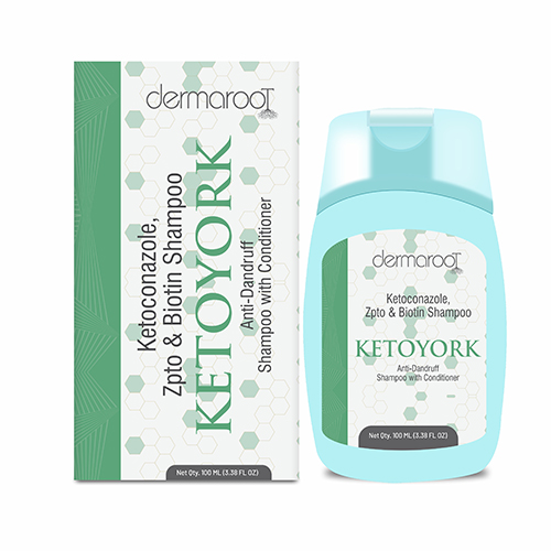 Product Name: KETOYORK, Compositions of KETOYORK are Ketoconazole Zpto & Biotin Shampoo - Prosem Healthcare