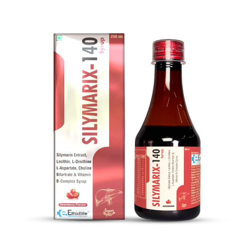 Product Name: SILYMARIX 140, Compositions of SILYMARIX 140 are Silymarin Extract, Lecithin, L-ornithine L-aspartate, Choline Bitartrate & Vitamin B-Complax Syrup  - EthixElite Lifesciences Private Limited