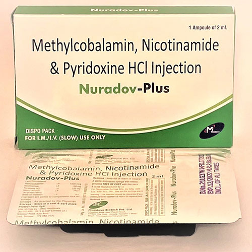 Product Name: Nuradov Plus, Compositions of Mrthylcobalamin Nicotinamide & Pyridoxine are Mrthylcobalamin Nicotinamide & Pyridoxine - Mondove Biotech Pvt Ltd