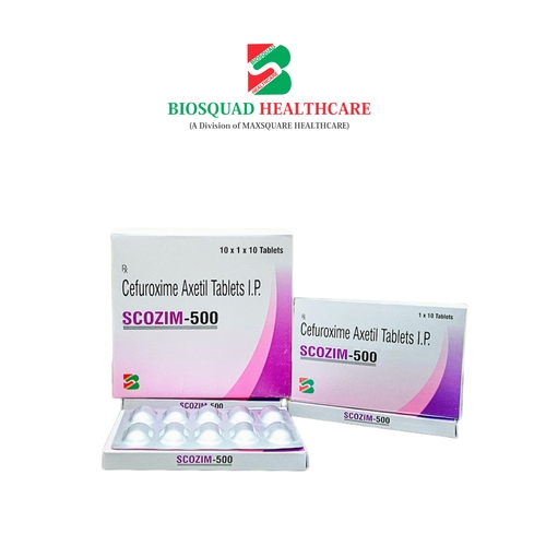 Product Name: SCOZIM 500, Compositions of Cefuroxime Axetil Tablets IP are Cefuroxime Axetil Tablets IP - Biosquad Healthcare