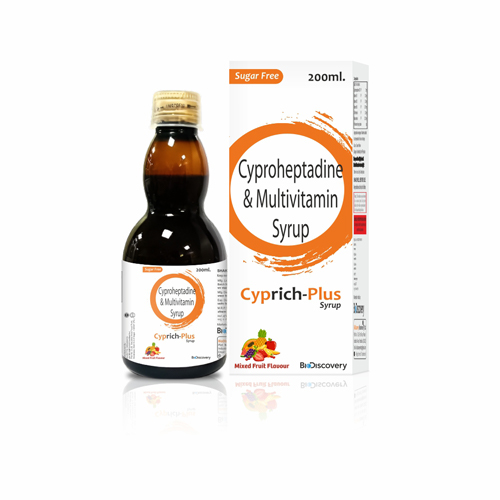 Product Name: Cyprich Plus, Compositions of Cyprich Plus are Cyproheptadine & Multivitamin Syrup - Biodiscovery Lifesciences Private Limited