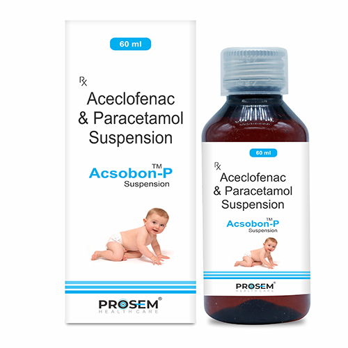 Product Name: Acsobon P, Compositions of Aceclofenac & paracetamol suspension are Aceclofenac & paracetamol suspension - Prosem Healthcare