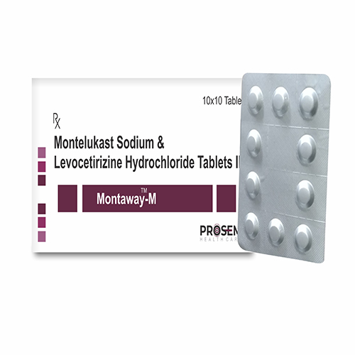 Product Name: Montaway M, Compositions of Montaway M are Montelukast Sodium & Levocetirizine Hydrochloride Tablets IP - Prosem Healthcare