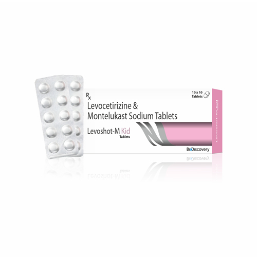 Product Name: Levoshot M Kid, Compositions of Levoshot M Kid are Levocetirizine & Montelukast Sodium Tablets - Biodiscovery Lifesciences Private Limited