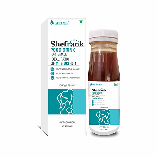 Product Name: Shefrank, Compositions of Shefrank are Pcod Drink for Female - Biofrank Pharmaceuticals India Private Limited