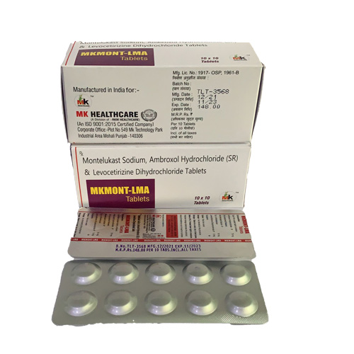 Product Name: MKMONT LMA , Compositions of MKMONT LMA  are Montelukast Sodium, Ambroxol Hydrochloride (SR) & Levocetirizine Dihydrochloride Tablets - MK Healthcare