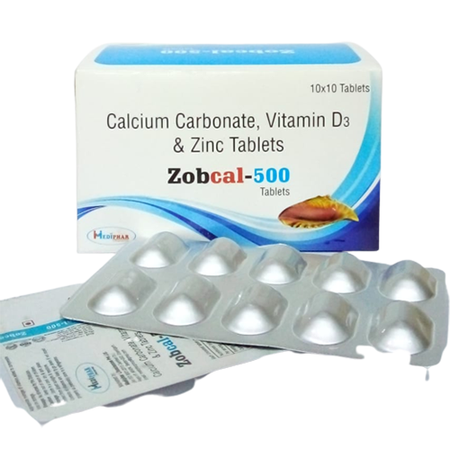 Product Name: Zobcal 500, Compositions of Calcium Carbonate,Vitamin D3 and Zinc Tablets are Calcium Carbonate,Vitamin D3 and Zinc Tablets - Mediphar Lifesciences Private Limited