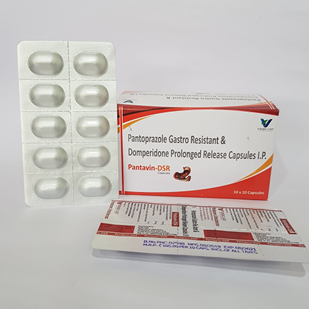 Product Name: PANTAVIN DSR, Compositions of PANTAVIN DSR are Pantoprazole Gastro Resistant & Domperidone Prolonged Release Capsules IP - Vindcare Lifesciences