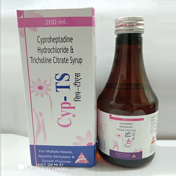 Product Name: Cyp TS, Compositions of Cyp TS are Cyproheptadine  Hydrochloride & Tricholine Citrate Syrup  - Biovista Lifesciences