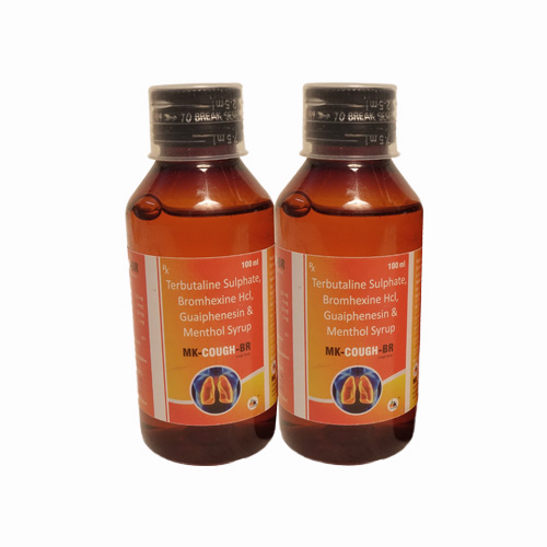 Product Name: MK COUGH BR, Compositions of MK COUGH BR are Terbutaline Sulphate Bromhexine Hcl Quaiphenesin & Menthal Syrup - MK Healthcare