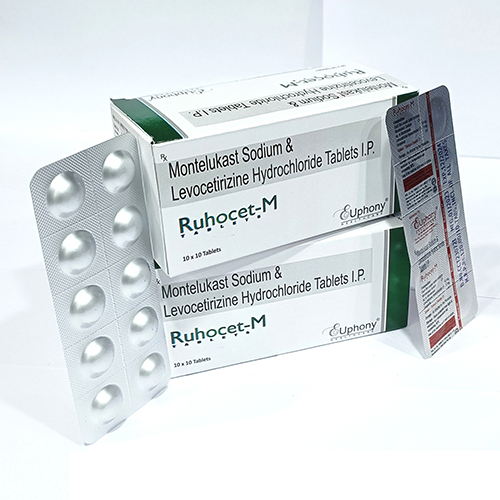 Product Name: Ruhocet M, Compositions of Ruhocet M are Montelukast Sodium & Levocetirizine Hydrochloride Tablets IP - Euphony Healthcare