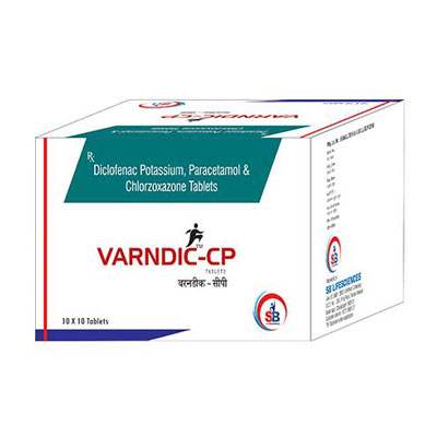 Product Name: Varndic CP, Compositions of Varndic CP are Diclofenac Potassium, Paracetamol & Serratiopeptidase Tablets - SB LIFESCIENCES