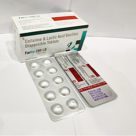 Product Name: Farlix 200 LB, Compositions of Cefixime & Lactic Acid Bacillus Dispersible Tablets are Cefixime & Lactic Acid Bacillus Dispersible Tablets - Arvoni Lifesciences Private Limited