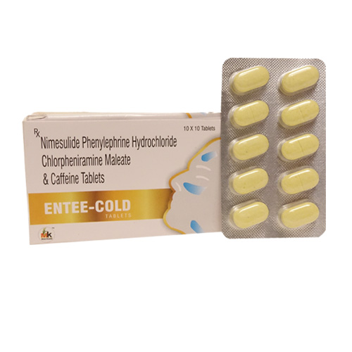 Product Name: ENTEE COLD, Compositions of ENTEE COLD are Nimesulide Phenylephrine Hydrochloride Chlorpheniramine Maleate & Caffeine Tablets - MK Healthcare