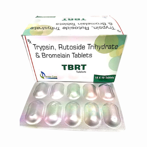 Product Name: TBRT, Compositions of TBRT are Trypsin, Rutoside Trihydrate & Bromelain Tablets - Insta Care Lifesciences