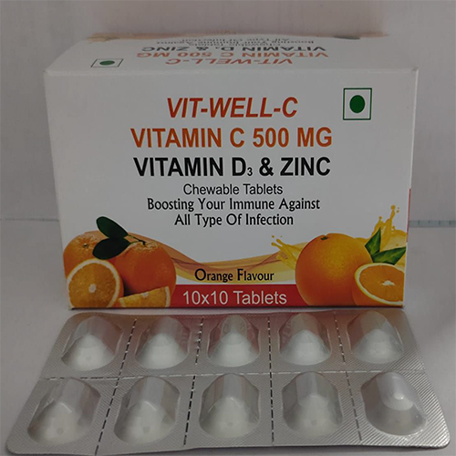 Product Name: VIT WELL C  VITAMIN C 500 MG  VITAMIN D3 & ZINC , Compositions of VIT WELL C  VITAMIN C 500 MG  VITAMIN D3 & ZINC  are Chewable Tablets  Boosting Your Immune Against All Type Of Infection  - Orange Biotech Private Limited