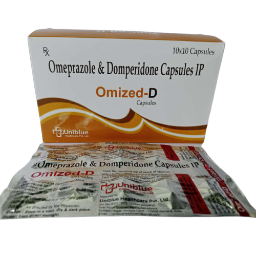 Product Name: Omized D, Compositions of Omized D are Omeprazole & Domperidone Capsules IP - Uniblue Healthcare Private Limited