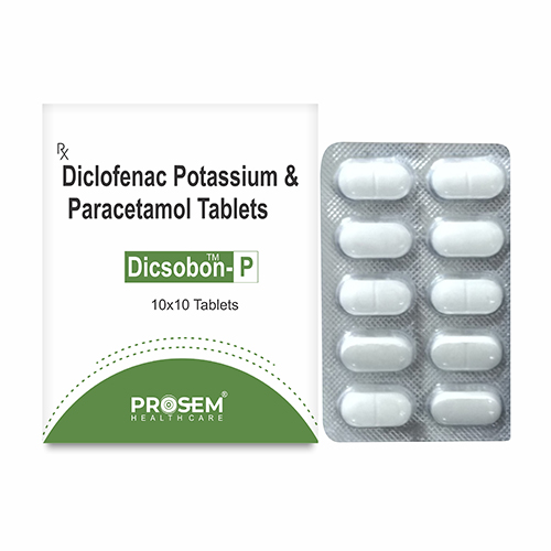 Product Name: Dicsobon P, Compositions of Dicsobon P are Diclofenac Potassium, Paracetamol Tablets - Prosem Healthcare