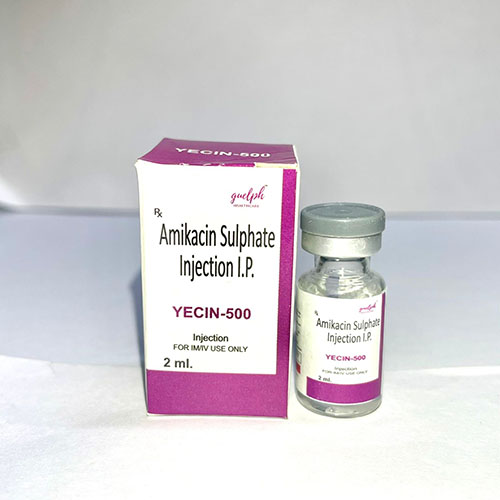 Product Name: Yecin 500, Compositions of Amikacin Sulphate Injection I.P. are Amikacin Sulphate Injection I.P. - Guelph Healthcare Pvt. Ltd