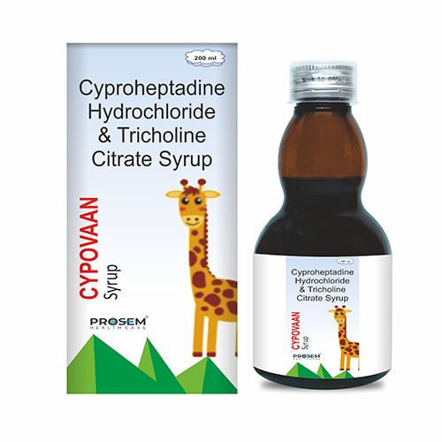 Product Name: CYPOVAAN, Compositions of Cyproheptadine Hydrochloride & Tricholine Citrate Syrup are Cyproheptadine Hydrochloride & Tricholine Citrate Syrup - Prosem Healthcare