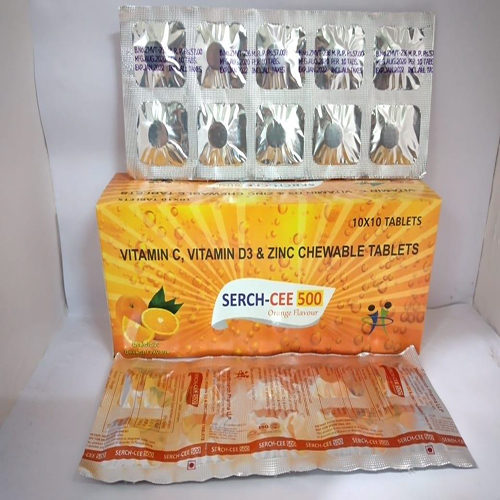 Product Name: Serch CEE 500, Compositions of Serch CEE 500 are Vitamin C, Vitamin D3 & Zinc Chewable Tablets - Healthserch Pharma LLP