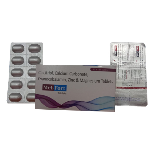 Product Name: MET FORT, Compositions of MET FORT are Calcitriol, calcium Carbonate, Cyanocobalamin, Zinc & Magnesiun Tablets - Access Life Science