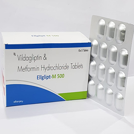 Product Name: Ellglipt M 500, Compositions of Ellglipt M 500 are Vildagliptin & Metform Hydrochloride Tablets - Ellanjey Lifesciences