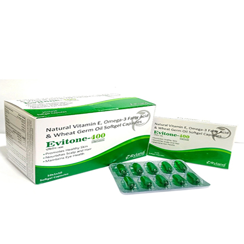 Product Name: Evitone 400, Compositions of Evitone 400 are Natural Vitamin  E, Omega-3 Fatty Acid & Wheat Germ Oil Softgel Capsules - Ryland Health Care