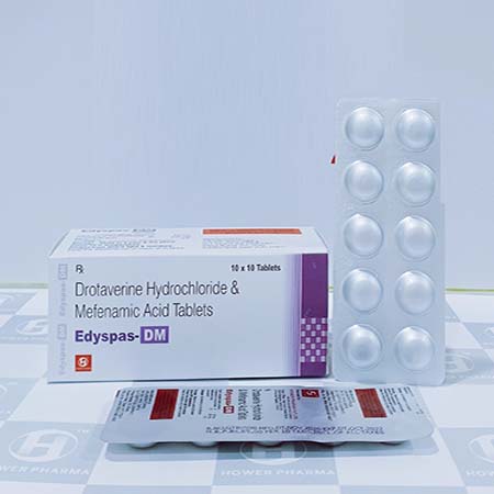 Product Name: Edyspas Dm, Compositions of Drotaverine Hydrochloride Mefenamic Acid Tablets are Drotaverine Hydrochloride Mefenamic Acid Tablets - Hower Pharma Private Limited