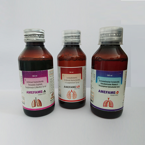 Product Name: Amefame, Compositions of Amefame are Ambrol HCL, Terbunate Sulphade ,Guaiphenesin & Menthol Syrup - Medifame Biotech