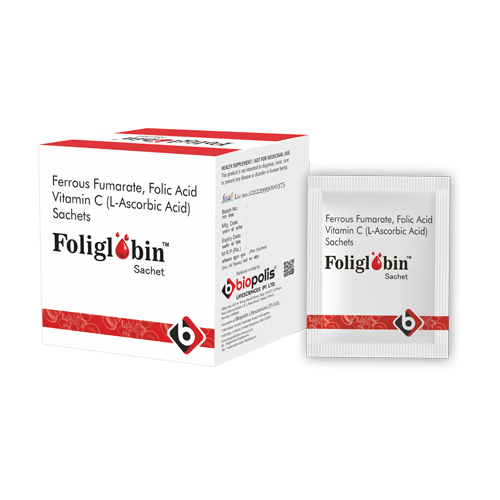 Product Name: FOLIGL BIN, Compositions of are Ferrous Fumarate, Folic Acid Vitamin C (L-Ascobic Acid) Sachets - Biopolis Lifesciences Private Limited