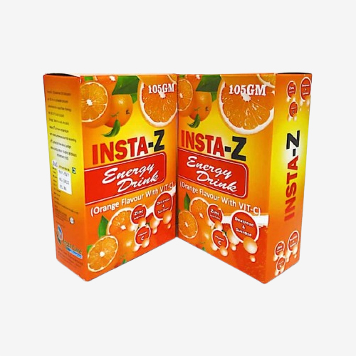 Product Name: INSTA Z, Compositions of INSTA Z are Orange Flavour With Vitamin C - Insta Care Lifesciences