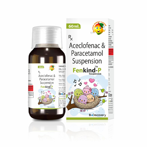 Product Name: Fenkind P, Compositions of Fenkind P are Aceclofenac & Paracetamol Suspension - Biodiscovery Lifesciences Private Limited