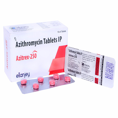 Product Name: Azitrex 250, Compositions of Azitrex 250 are Azithromycin Tablets IP - Ellanjey Lifesciences