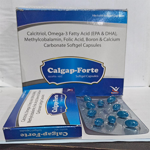 Product Name: Calgap Forte , Compositions of Calgap Forte  are Calcitriol, Omega-3 Fatty Acid (EPA & DHA), Methylcobalamin, Folic Acid, Boron & Calcium Carbonate Softgel Capsules  - Everwell Pharma Private Limited