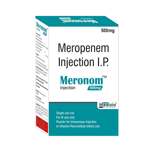 Product Name: Meronom, Compositions of Meronom are Meropenem injection IP  - Medizia Biotech