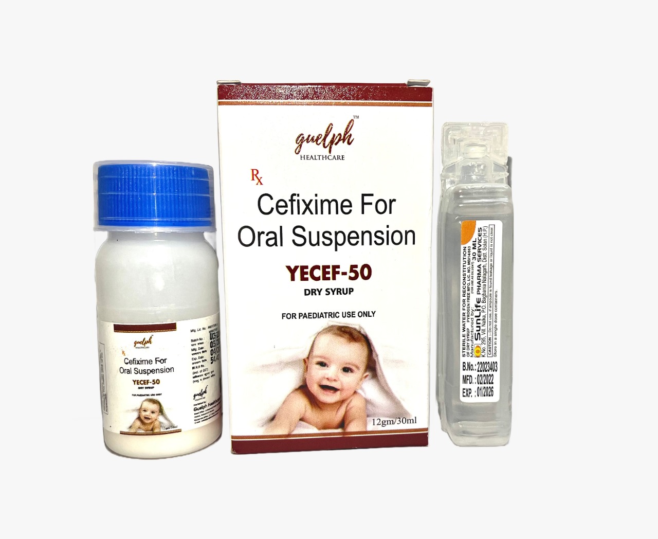 Product Name: YECEF 50 Cefixime 50mg Dry Syrup 30ml with WFI, Compositions of Cefixime for Oral suspension are Cefixime for Oral suspension - Guelph Healthcare Pvt. Ltd