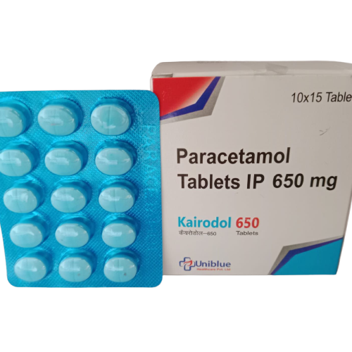 Product Name: Kairodol 650, Compositions of Kairodol 650 are Paracetamol Tablets IP 650 mg - Uniblue Healthcare Private Limited