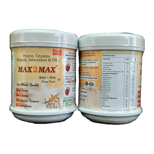 Product Name: MAX 2 MAX, Compositions of Protein, Vitamins, Minerals, Antioxidant & DHA are Protein, Vitamins, Minerals, Antioxidant & DHA - Bidu Biotech