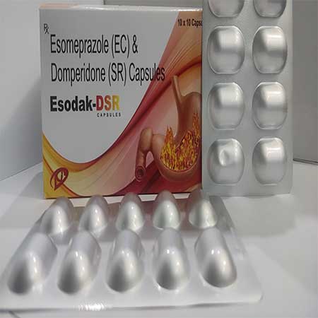 Product Name: Esodak DSR, Compositions of Esodak DSR are Esomeprazole (EC) & Domperidone (SR) Capsules - Dakgaur Healthcare