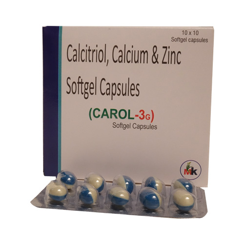 Product Name: (CAROL 3G), Compositions of (CAROL 3G) are Calcitriol, Calcium & Zinc Softgel Capsules - MK Healthcare