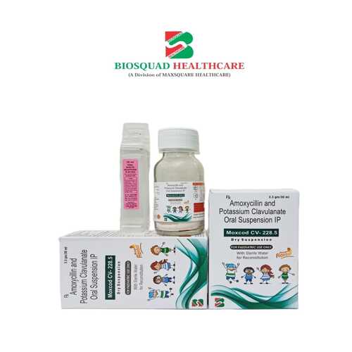 Product Name: MOXCOD CV 228.5, Compositions of MOXCOD CV 228.5 are Amoxycillin and Potassium Clavulanate Oral Suspension IP - Biosquad Healthcare