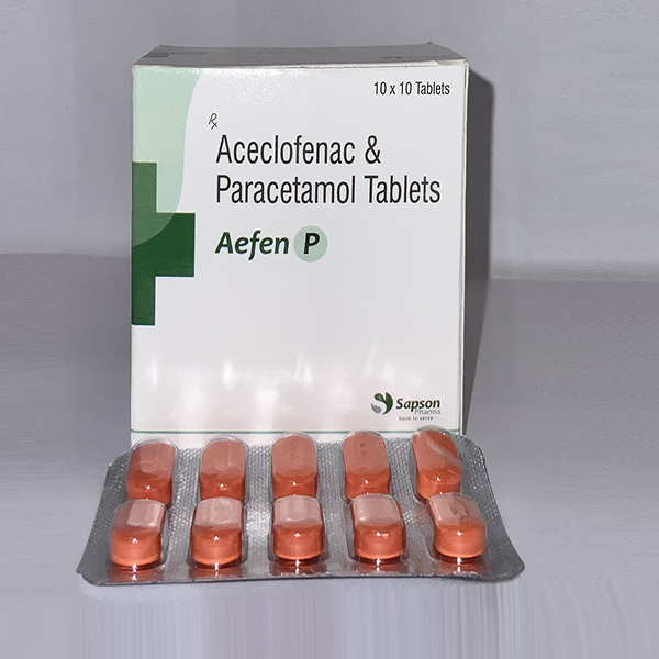 Product Name: Aefen P, Compositions of Aefen P are Aceclofenac & Paracetamol Tablets - Sapson Pharma