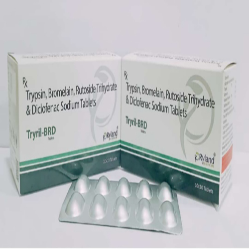 Product Name: Tryril BRD, Compositions of Trypsin, Bromelain, Rutoside Trihydrate & Diclofanac Sodium Tablets  are Trypsin, Bromelain, Rutoside Trihydrate & Diclofanac Sodium Tablets  - Ryland Health Care